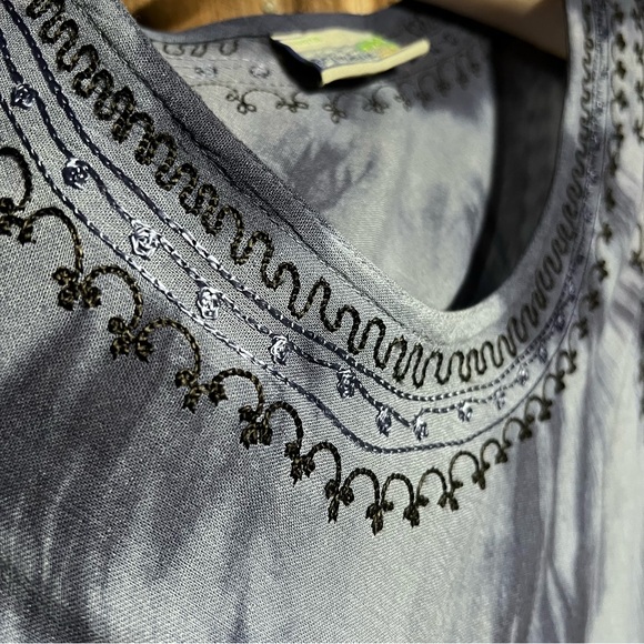 India Boutique Colorful Tie Dye Embroidered 70s Hippie Flowy Tent Dress Free Sz - Picture 9 of 11